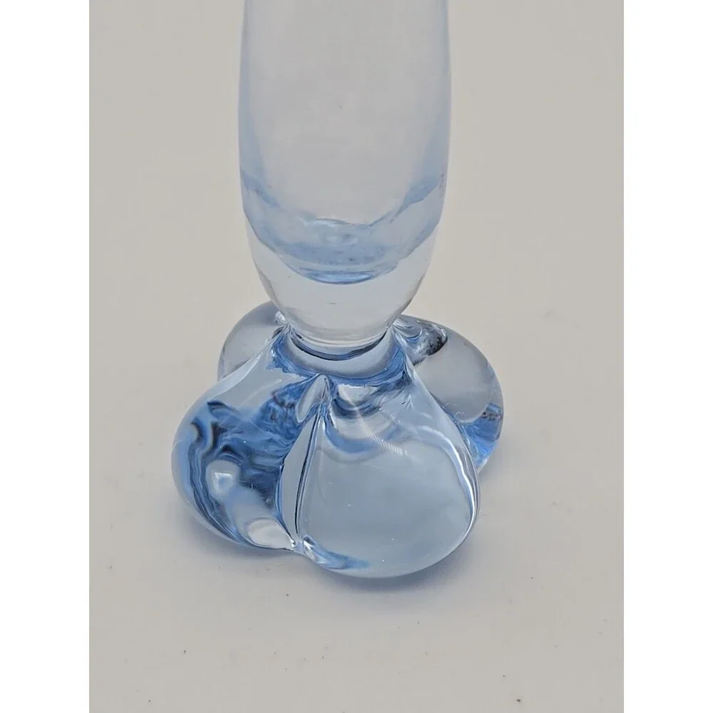 Vintage Art Glass Bud Vase Clover Foot Ice Blue Blown Glass